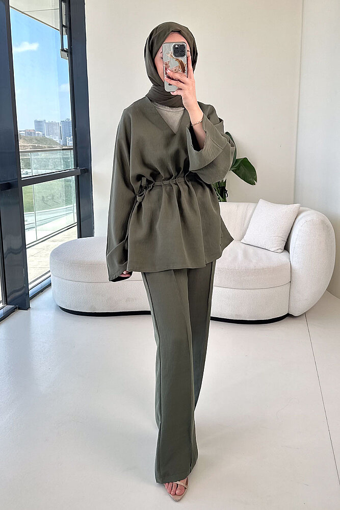 Eraa Bağcık Detaylı Pantolon Takım - Haki - 5