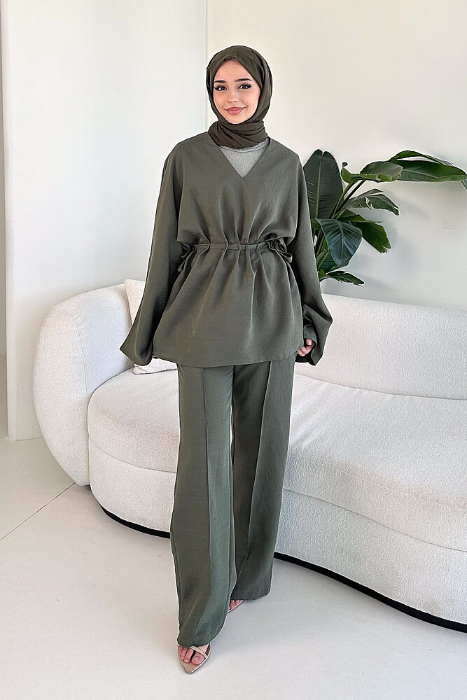 Eraa Bağcık Detaylı Pantolon Takım - Haki - 1