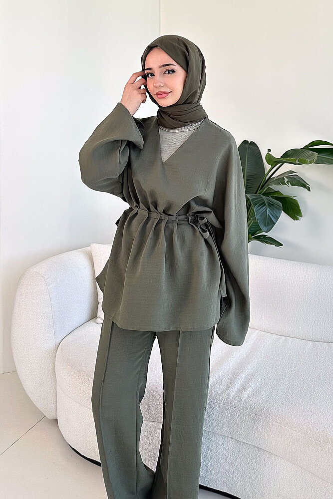 Eraa Bağcık Detaylı Pantolon Takım - Haki - 7