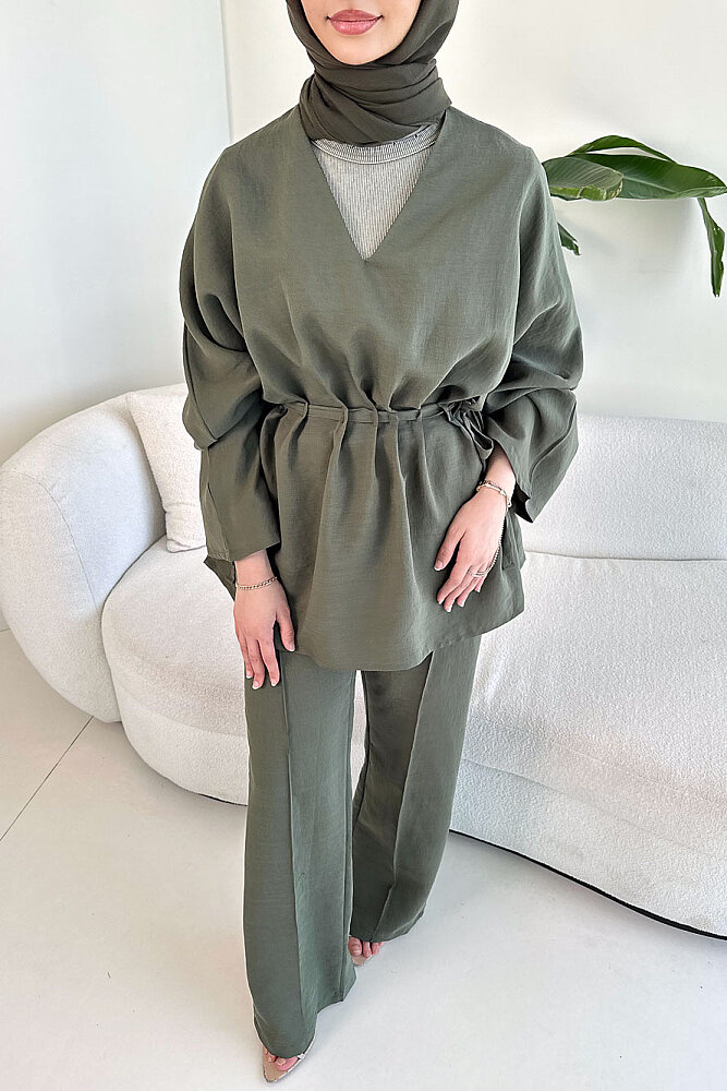 Eraa Bağcık Detaylı Pantolon Takım - Haki - ENMA (1)
