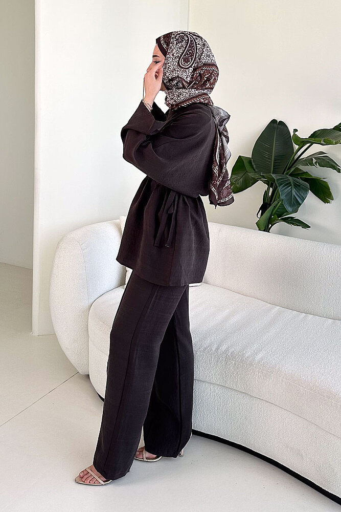 Eraa Bağcık Detaylı Pantolon Takım - Kahverengi - 5