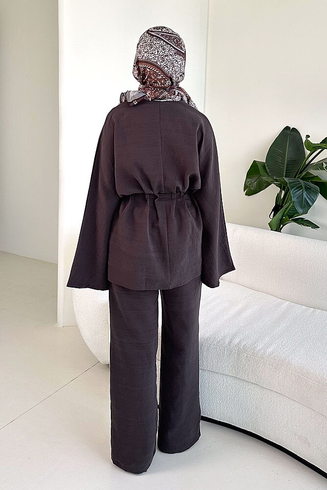 Eraa Bağcık Detaylı Pantolon Takım - Kahverengi - 7