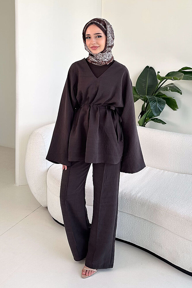 Eraa Bağcık Detaylı Pantolon Takım - Kahverengi - 3