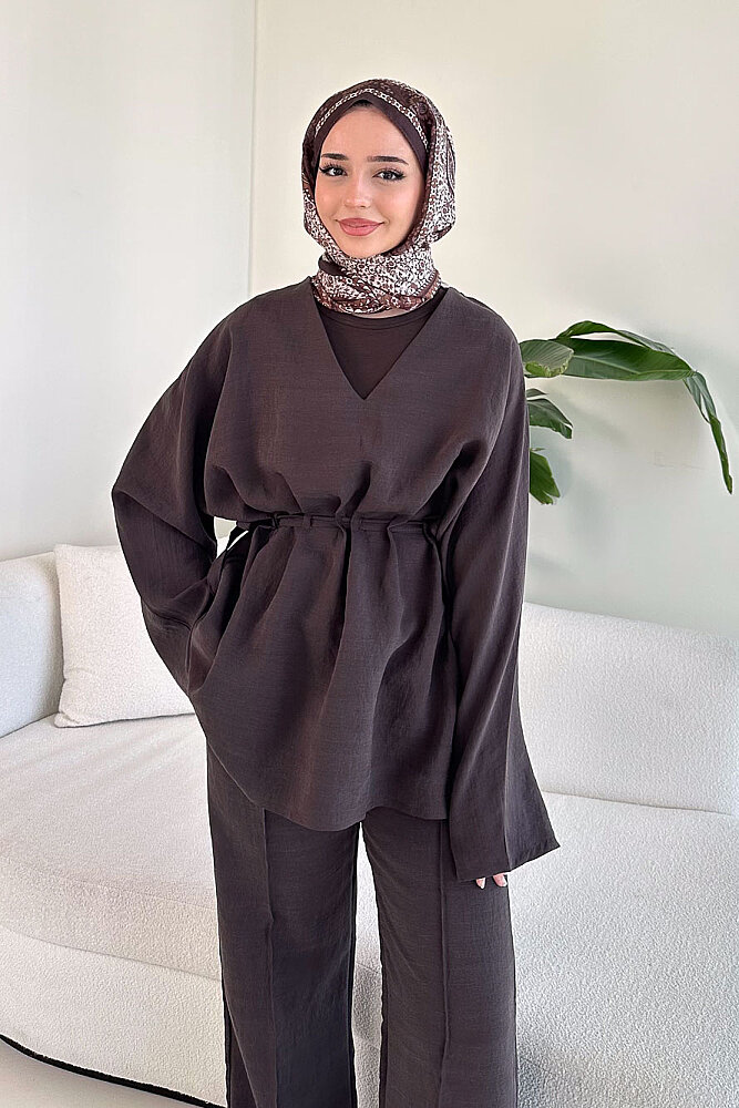 Eraa Bağcık Detaylı Pantolon Takım - Kahverengi - 8