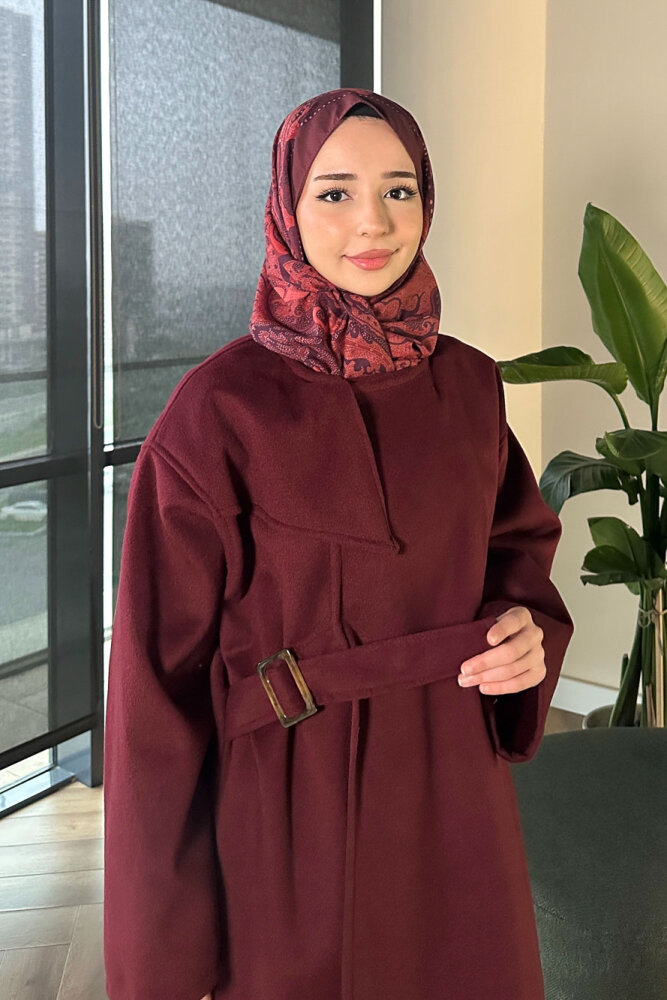 Essential Kemerli Uzun Kaban - Bordo - 6