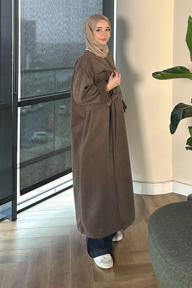 Essential Kemerli Uzun Kaban - Kahverengi - 5