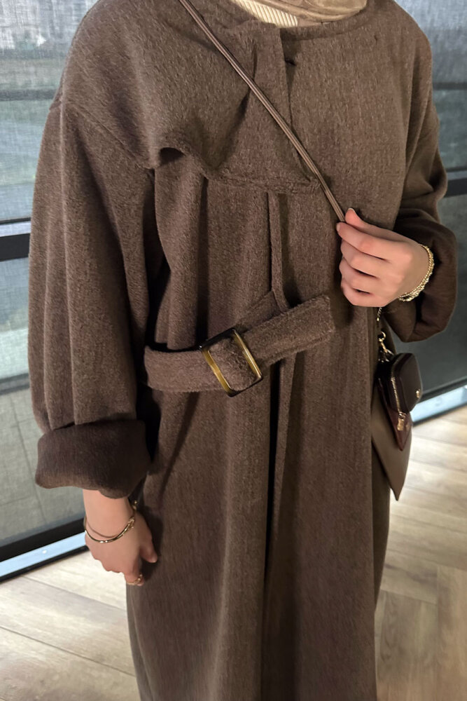 Essential Kemerli Uzun Kaban - Kahverengi - 3