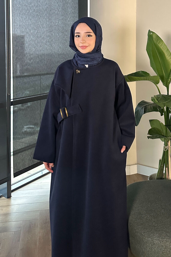 Essential Kemerli Uzun Kaban - Lacivert - 6