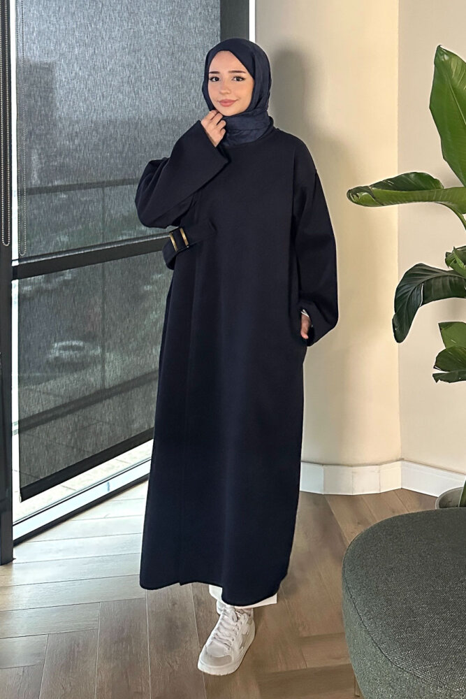 Essential Kemerli Uzun Kaban - Lacivert - 2