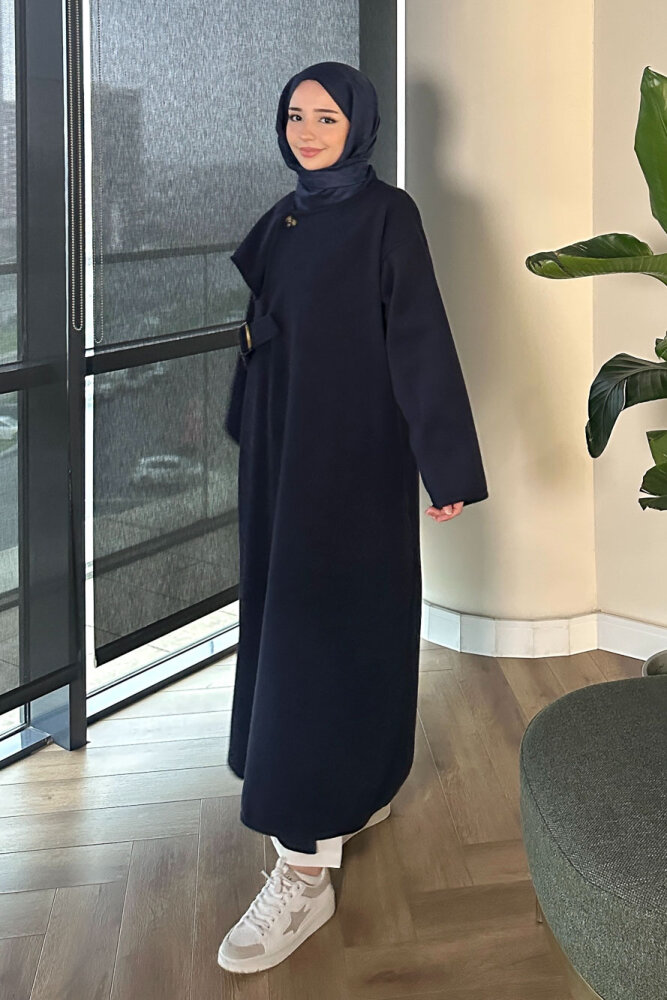 Essential Kemerli Uzun Kaban - Lacivert - 5