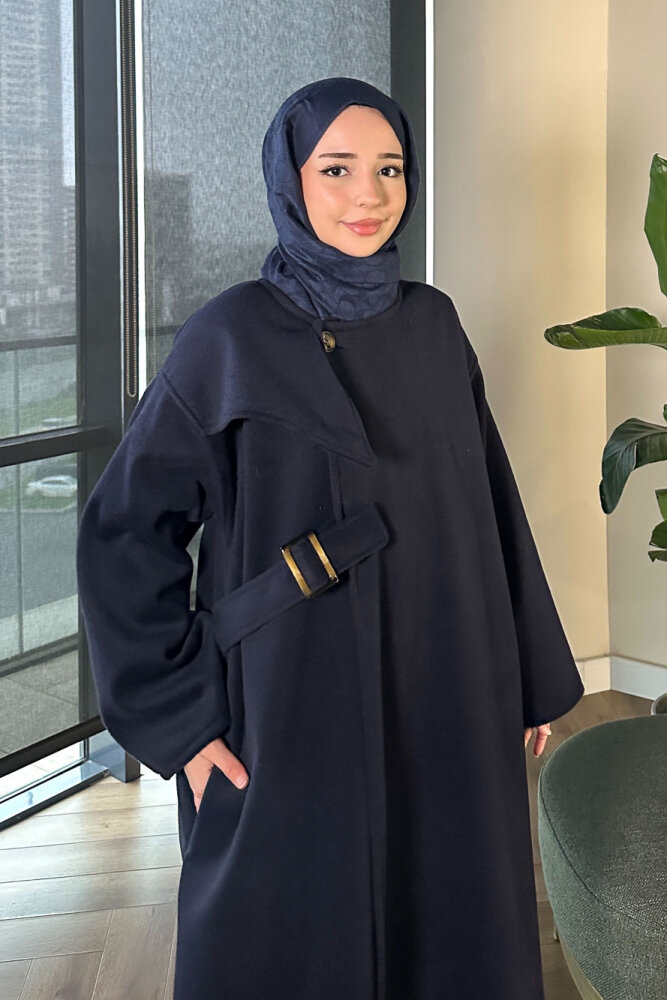 Essential Kemerli Uzun Kaban - Lacivert - ALLMİSS (2)