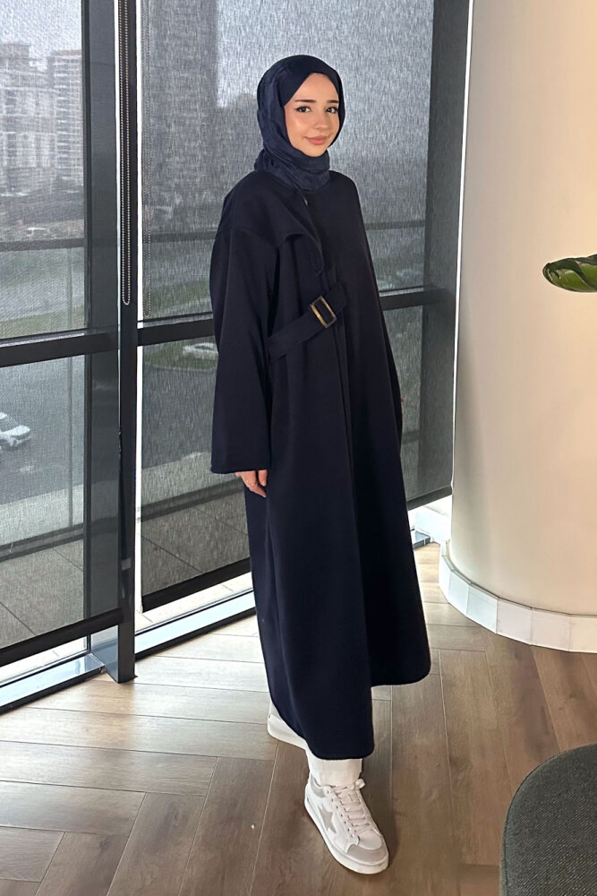 Essential Kemerli Uzun Kaban - Lacivert - 7