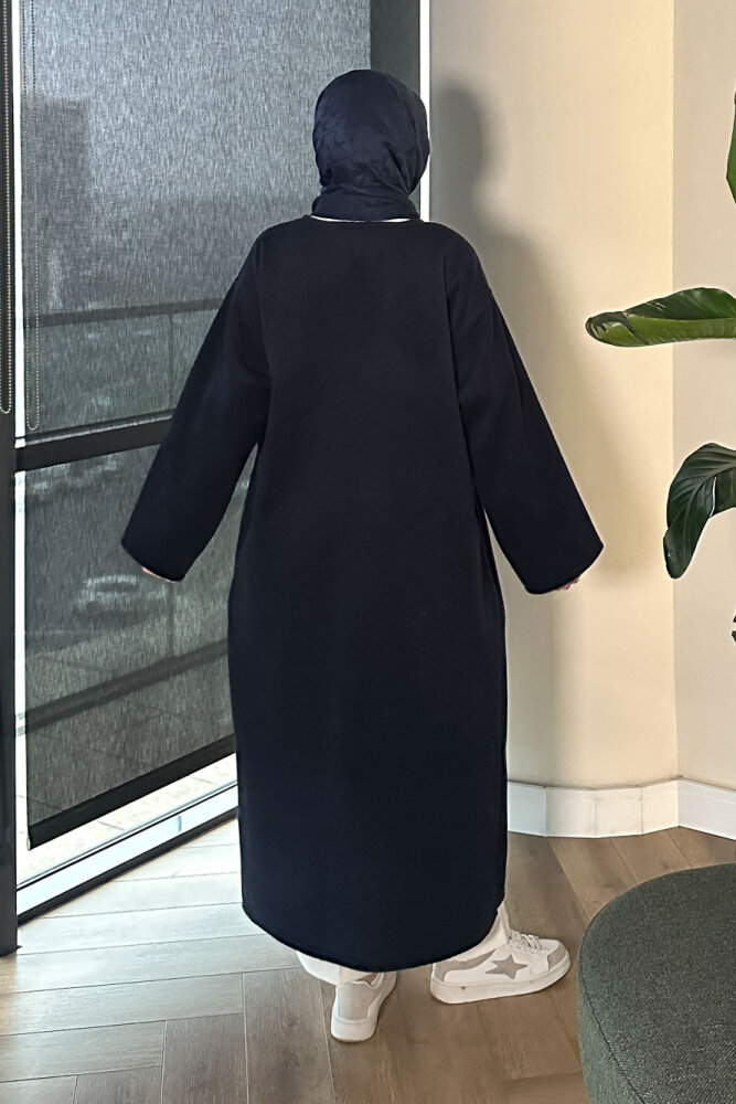 Essential Kemerli Uzun Kaban - Lacivert - 8