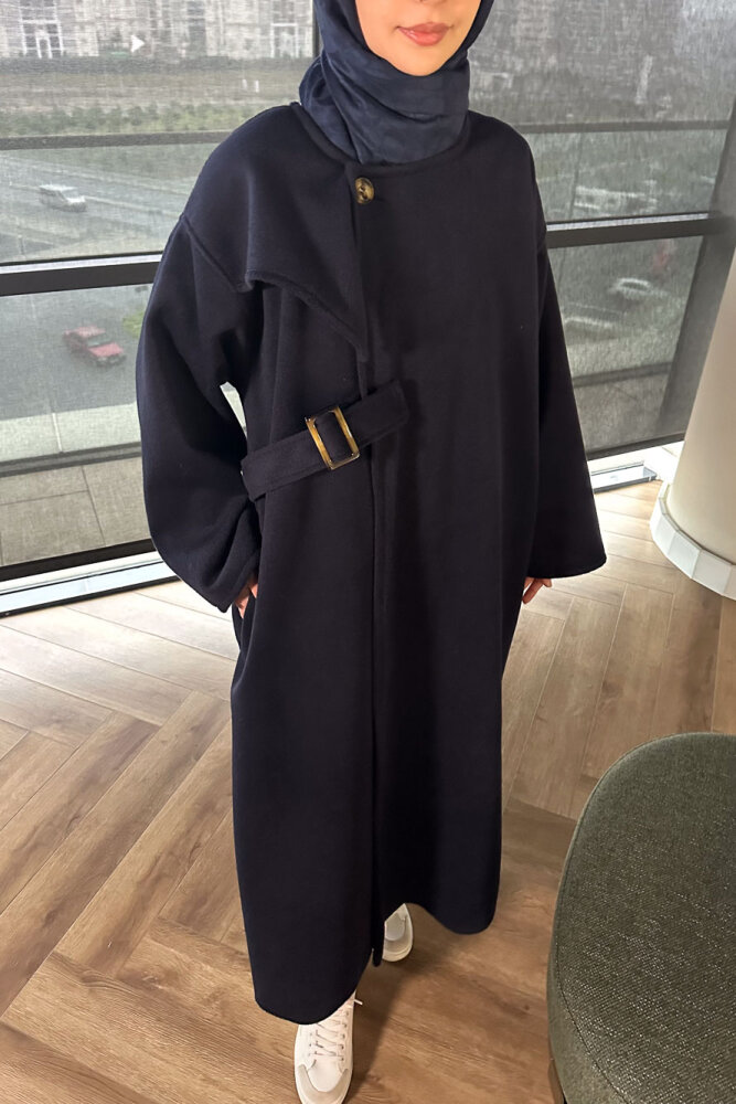 Essential Kemerli Uzun Kaban - Lacivert - ALLMİSS (0)