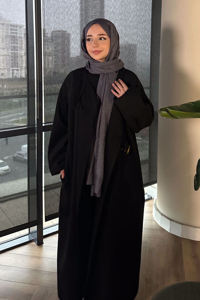 Essential Kemerli Uzun Kaban - Siyah - ALLMİSS (1)