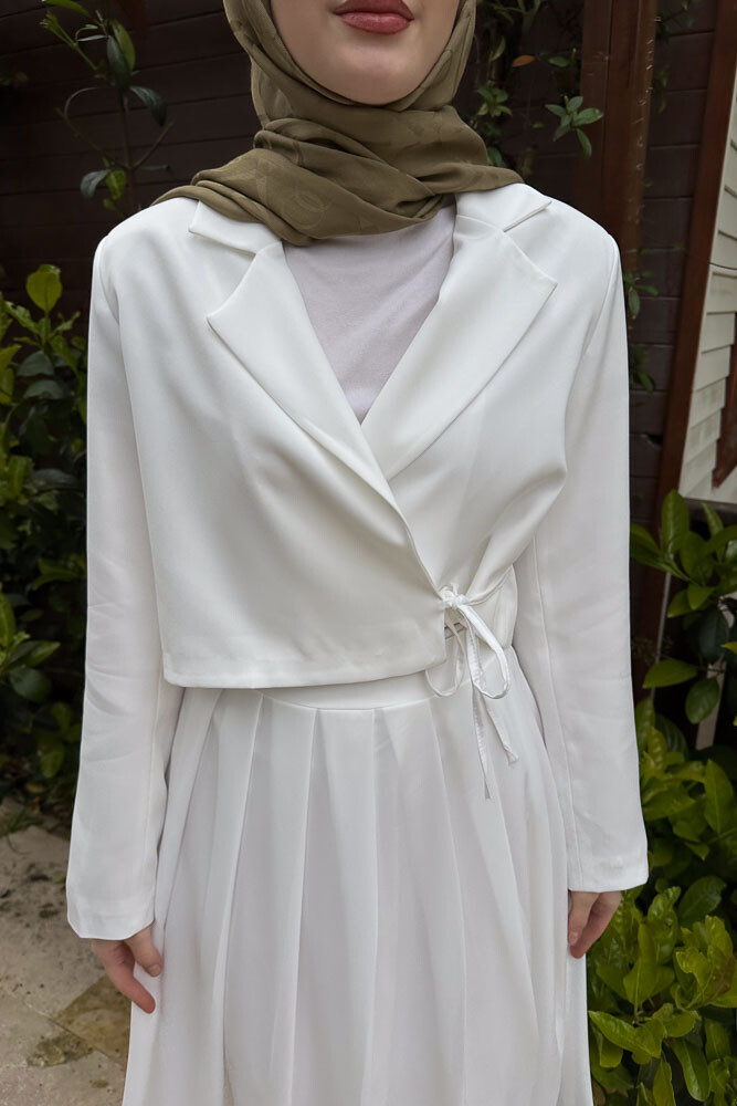 Eteği Pileli Yandan Bağlamalı Takım - Ekru - HENZA (5)