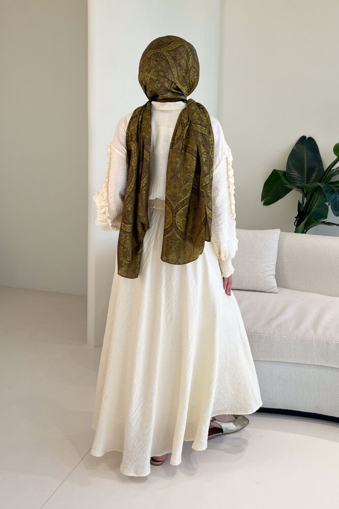 Fermuarlı Büzgü Detaylı Müslin Etek Takım - Bej - 8