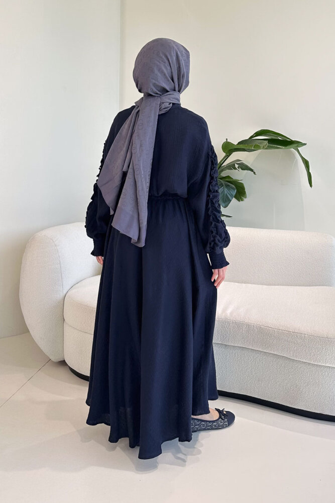 Fermuarlı Büzgü Detaylı Müslin Etek Takım - Lacivert - 8