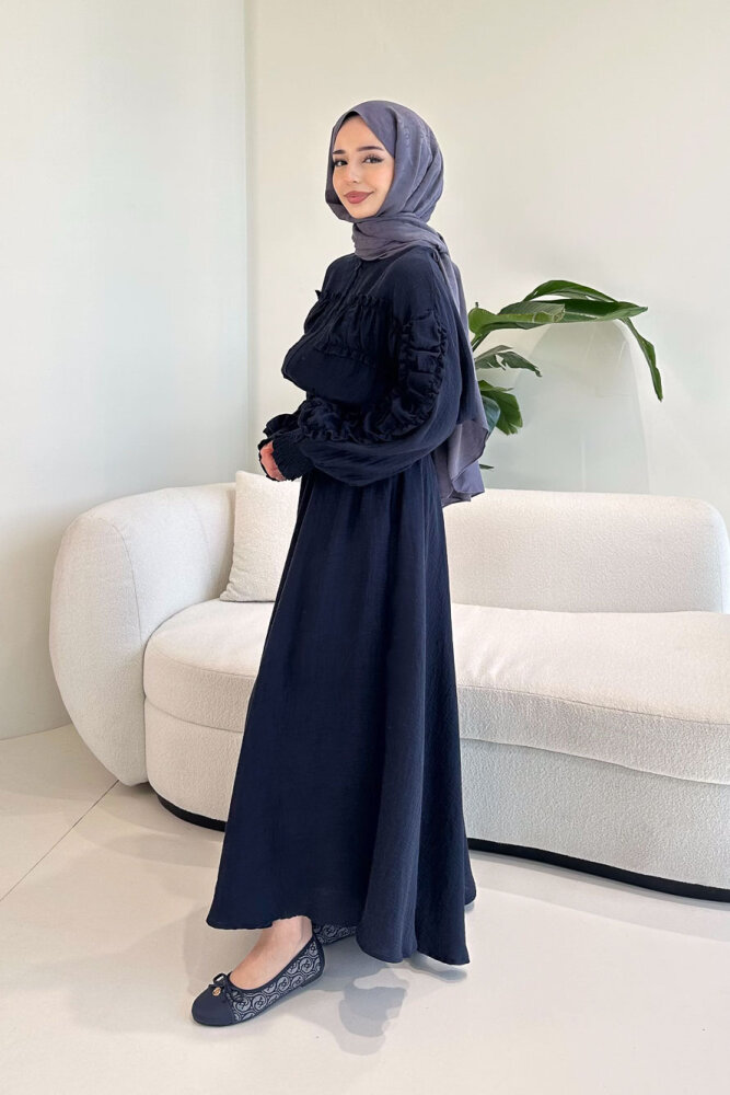 Fermuarlı Büzgü Detaylı Müslin Etek Takım - Lacivert - HEWES (5)