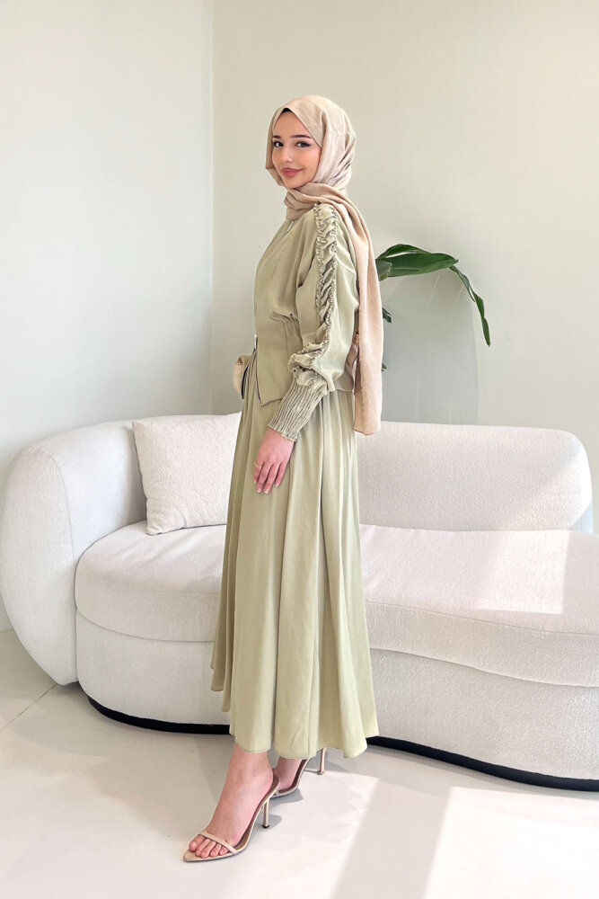 Fermuarlı Büzgü Kol Etekli Takım - Küf Yeşili - QUB (2)