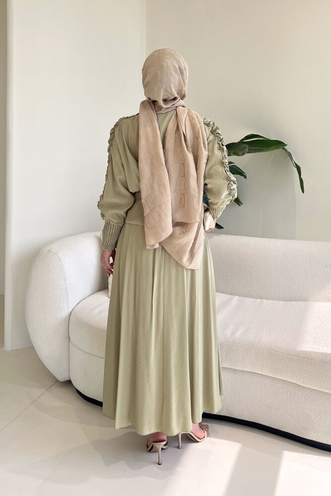 Fermuarlı Büzgü Kol Etekli Takım - Küf Yeşili - 9