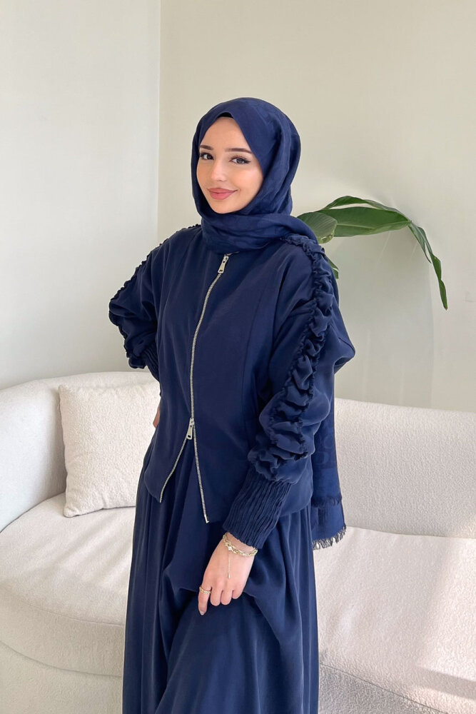 Fermuarlı Büzgü Kol Etekli Takım - Lacivert - QUB (0)