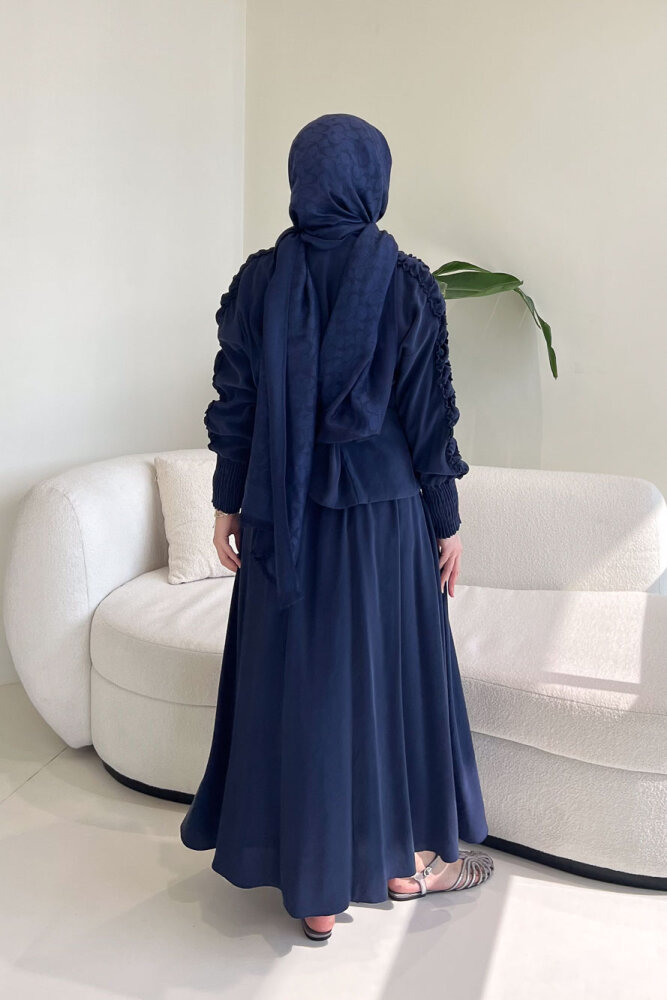 Fermuarlı Büzgü Kol Etekli Takım - Lacivert - 8