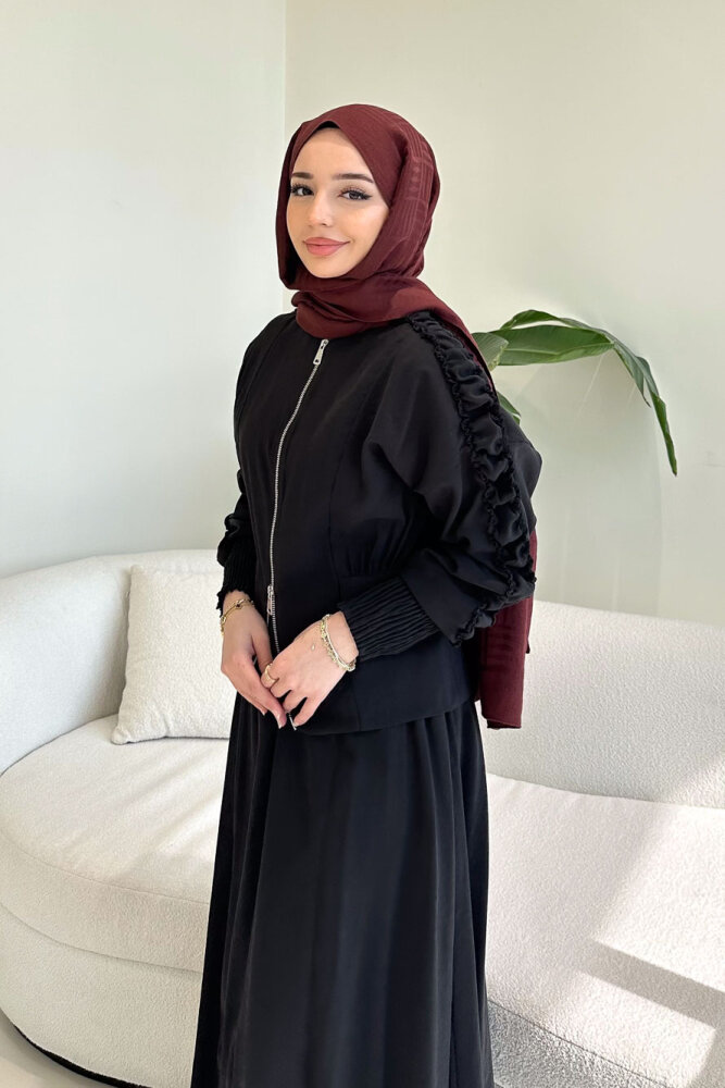 Fermuarlı Büzgü Kol Etekli Takım - Siyah - QUB (3)