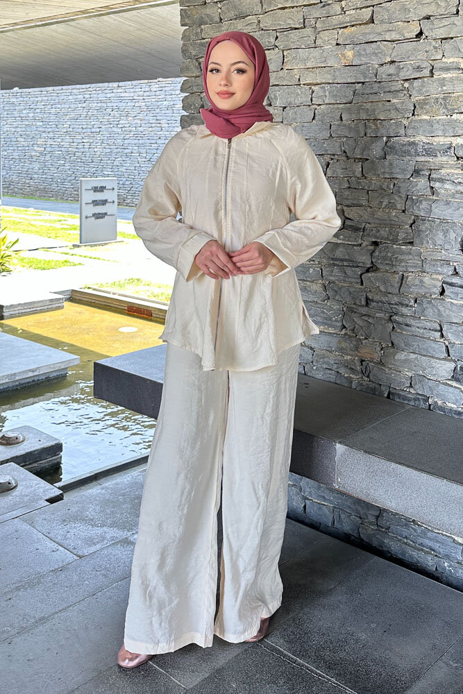 Fermuarlı Modal Takım - Bej - 4