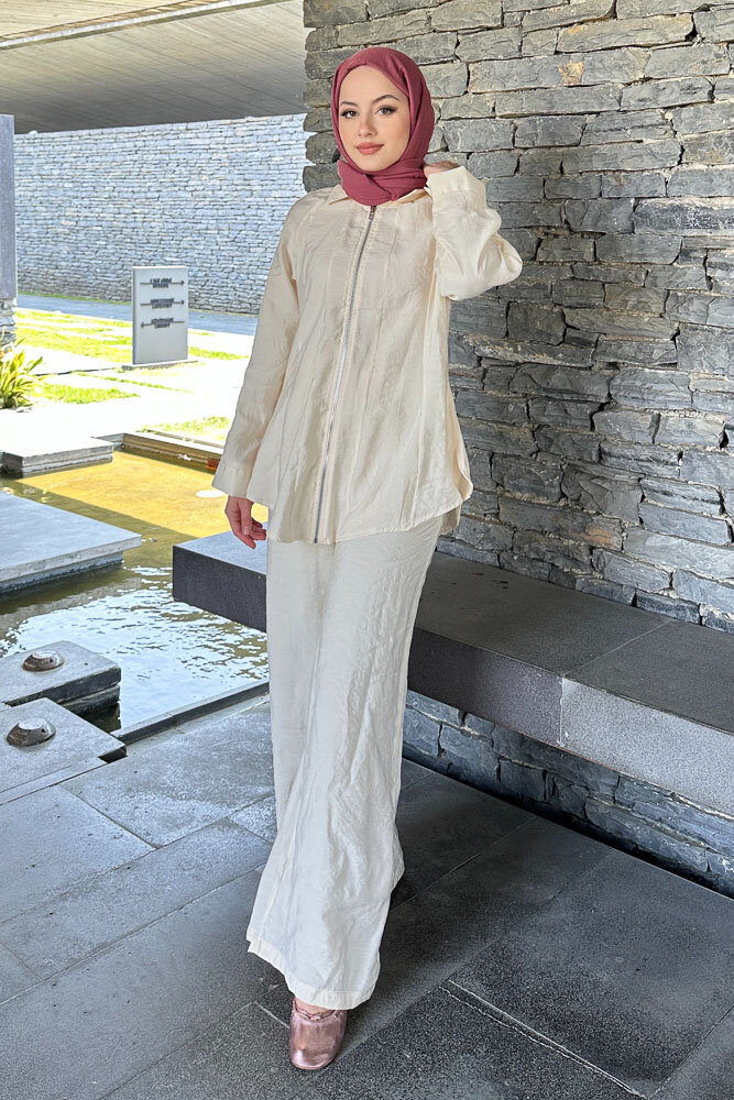 Fermuarlı Modal Takım - Bej - 1