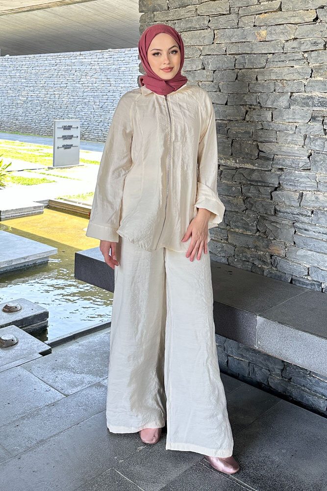 Fermuarlı Modal Takım - Bej - 2