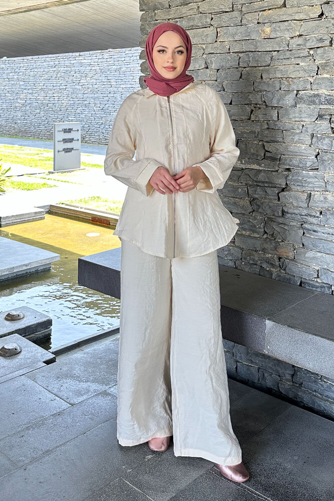 Fermuarlı Modal Takım - Bej - 7
