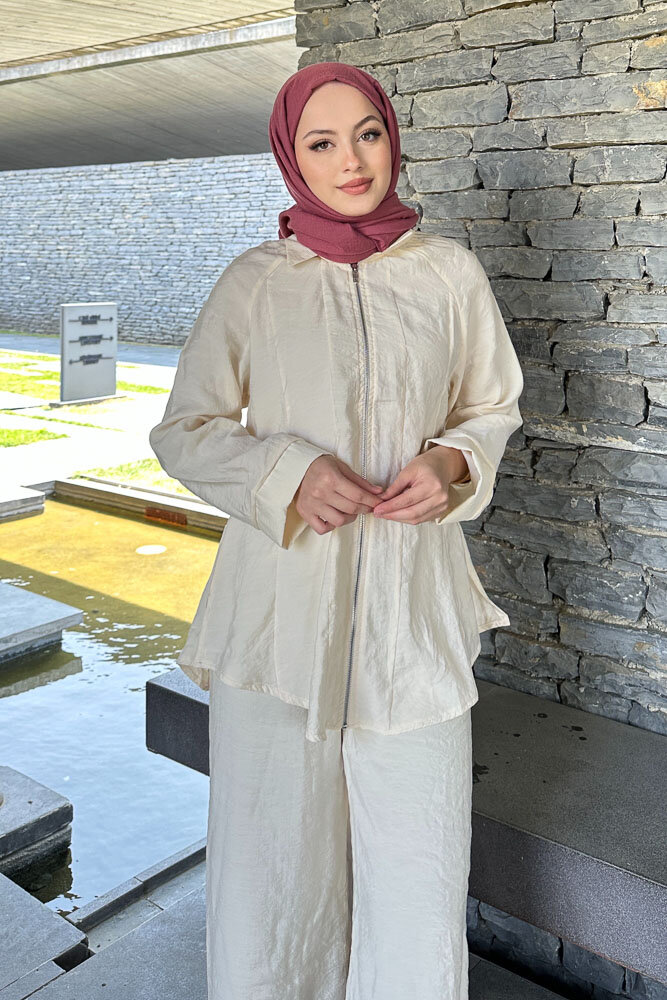 Fermuarlı Modal Takım - Bej - 5