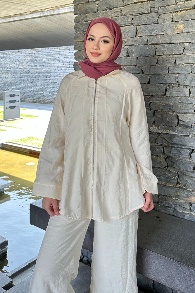 Fermuarlı Modal Takım - Bej - HENZA (2)