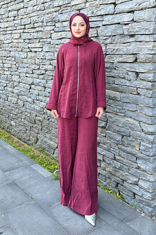 Fermuarlı Modal Takım - Bordo 