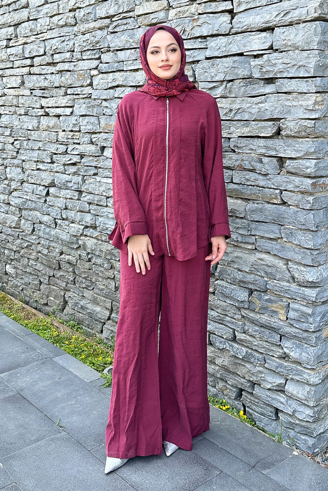 Fermuarlı Modal Takım - Bordo - 5