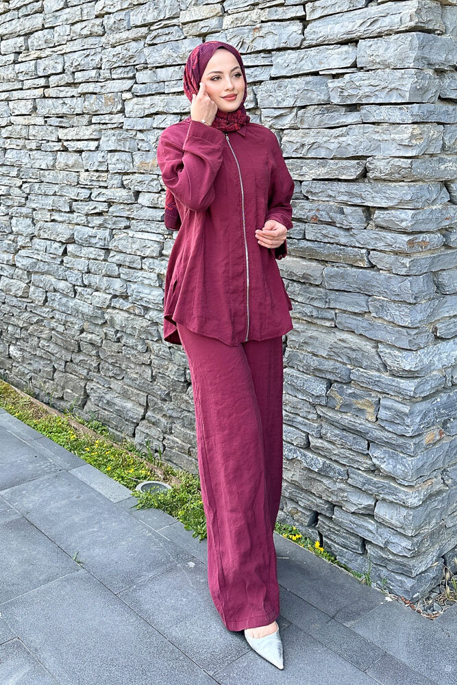 Fermuarlı Modal Takım - Bordo - 4