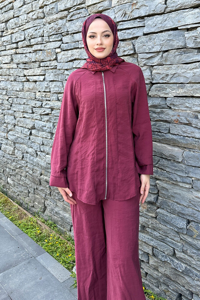 Fermuarlı Modal Takım - Bordo - 6