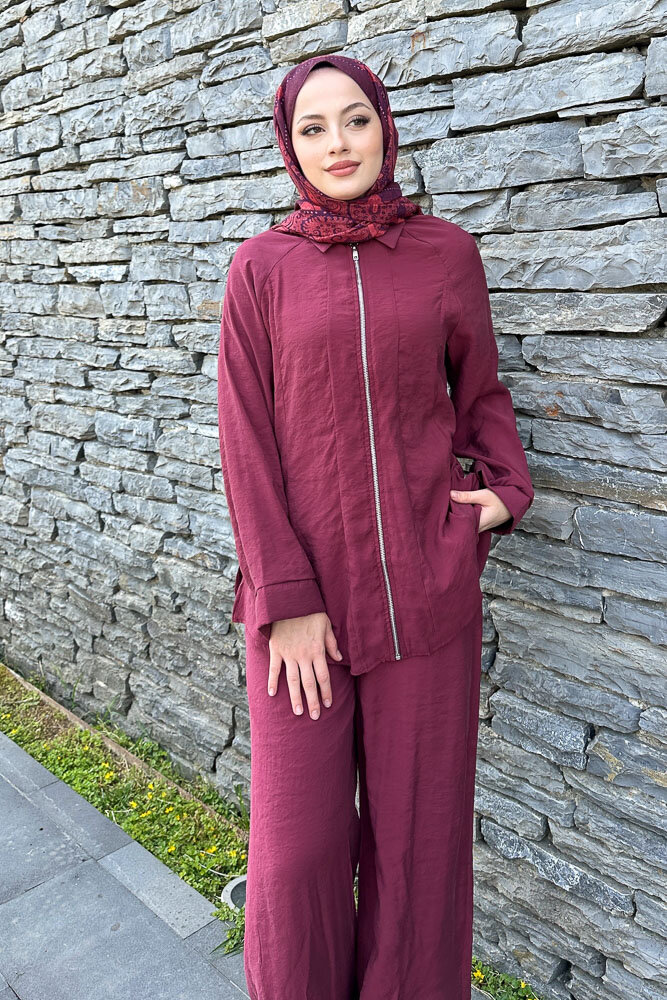 Fermuarlı Modal Takım - Bordo - 3