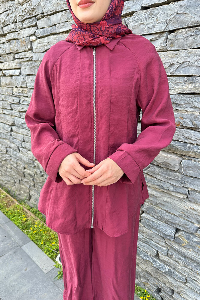 Fermuarlı Modal Takım - Bordo - 7