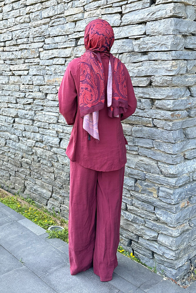Fermuarlı Modal Takım - Bordo - 8