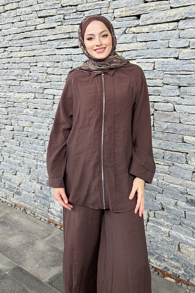 Fermuarlı Modal Takım - Kahverengi - 3