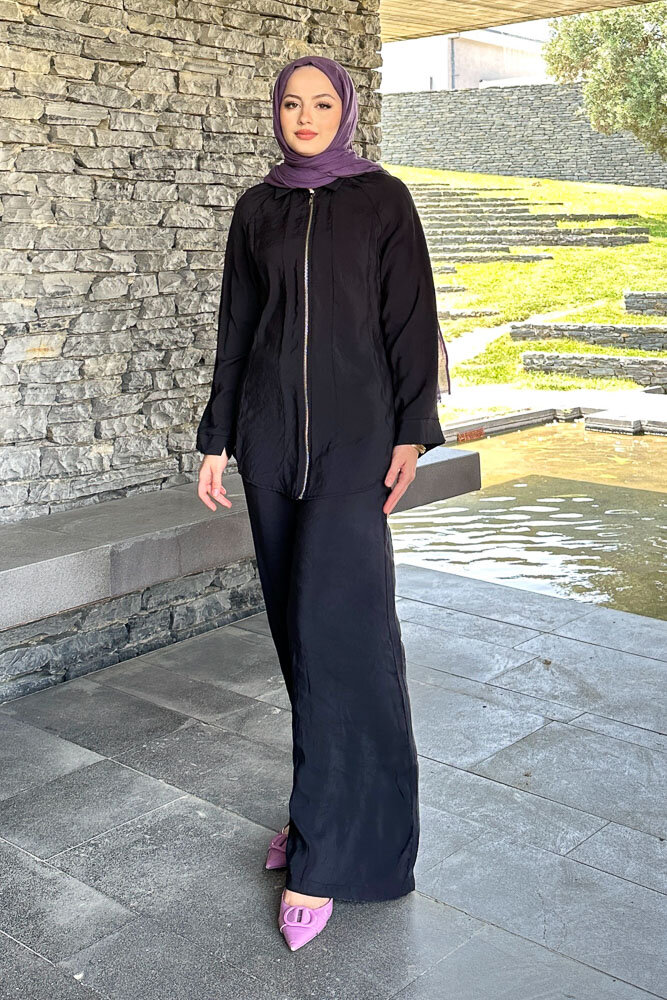 Fermuarlı Modal Takım - Siyah - 1