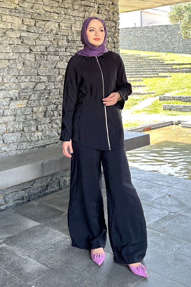 Fermuarlı Modal Takım - Siyah - 5