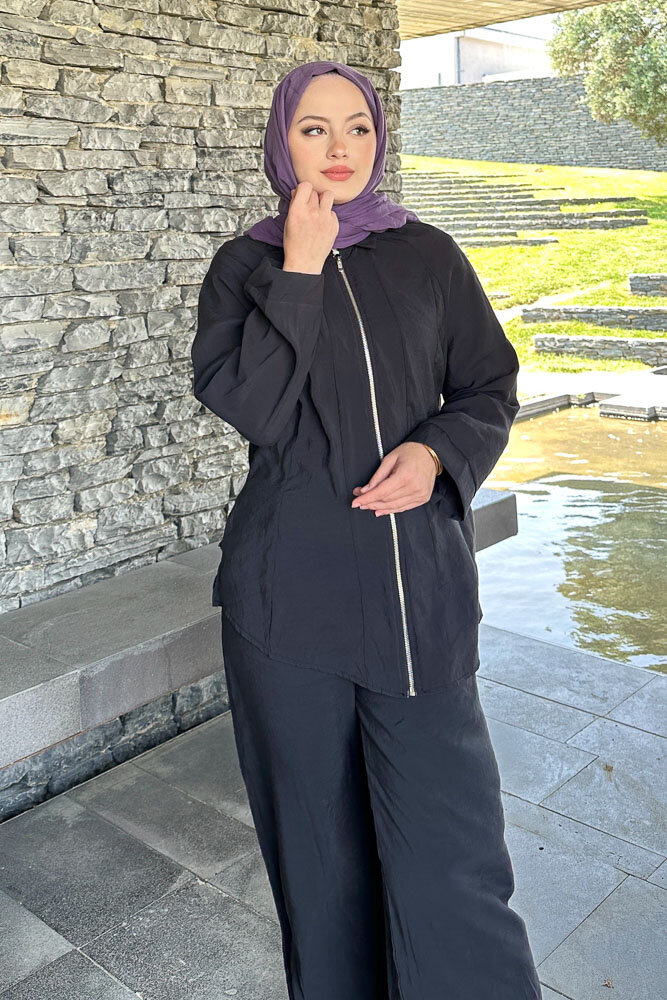 Fermuarlı Modal Takım - Siyah - 2
