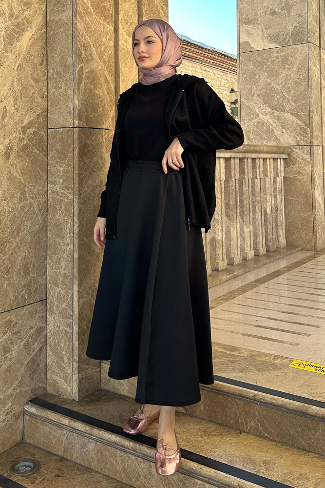 Fermuarlı Simli Triko Hırka - Siyah - 6