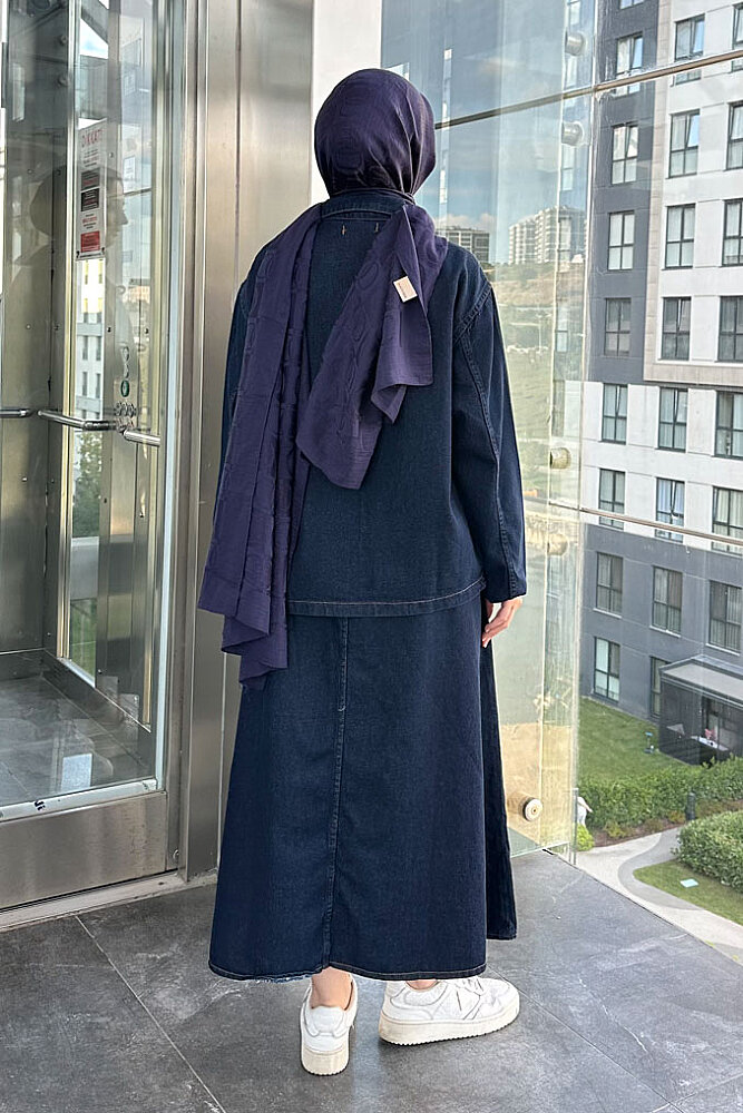 Fiora Fiyonklu Denim Etekli Takım - Lacivert - ENMA (5)