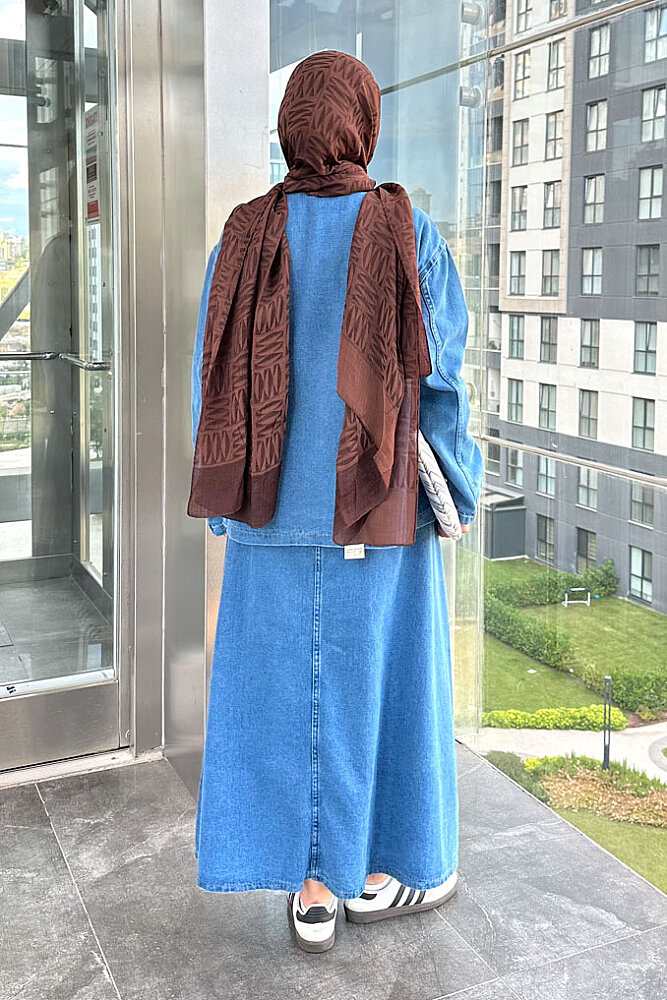 Fiora Fiyonklu Denim Etekli Takım - Mavi - 6