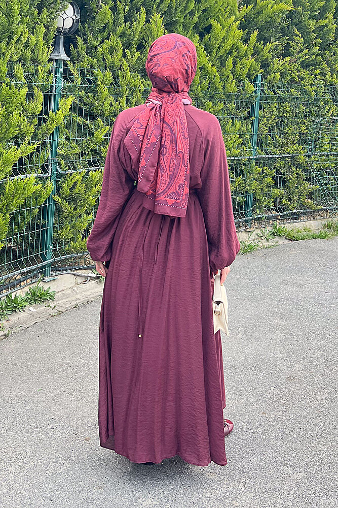 Fırfır Detaylı Tencel Elbise - Bordo - HEWES (5)