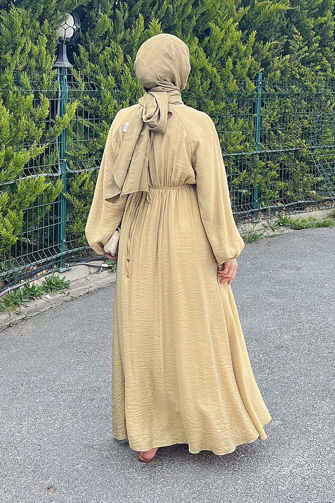 Fırfır Detaylı Tencel Elbise - Haki - (5)